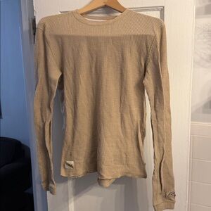 Tracksmith Fells Waffle Layer - 100% Merino Wool - Tan - Size S